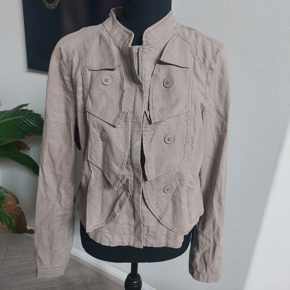 LOFT Ruffle Military Neru Jacket Linen Size Small - Picture 4 of 16